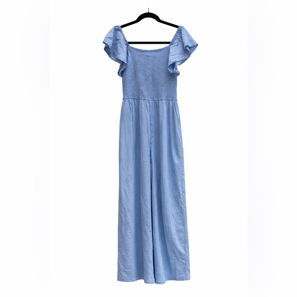 Japna Light Blue Smocked Wide Leg Jumpsuit XL Flowy Boho Romper Pants, NWT 🦋 - Picture 3 of 7